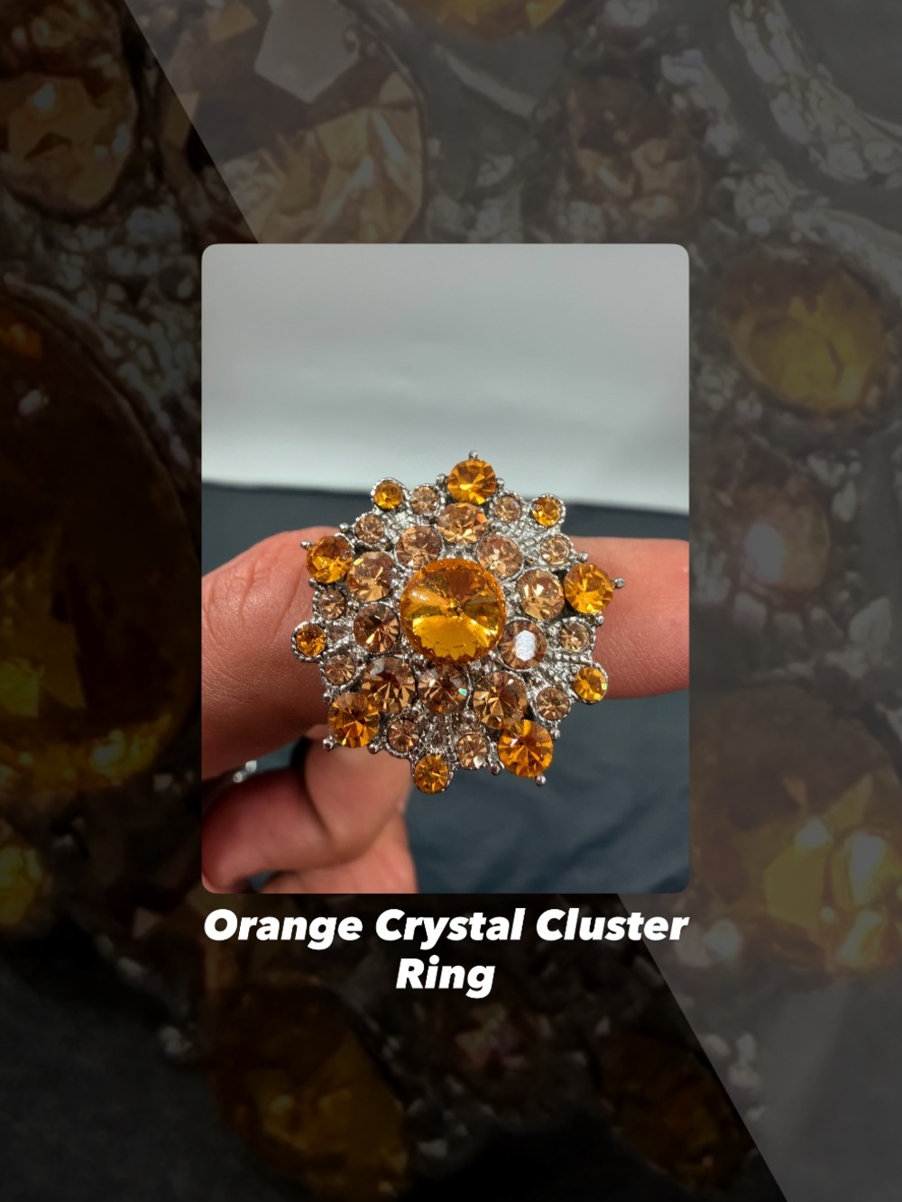 EUC Orange Crystal Cluster Ring